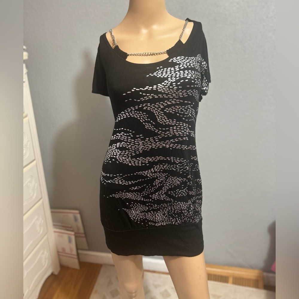 Dots black distressed back dress size medium